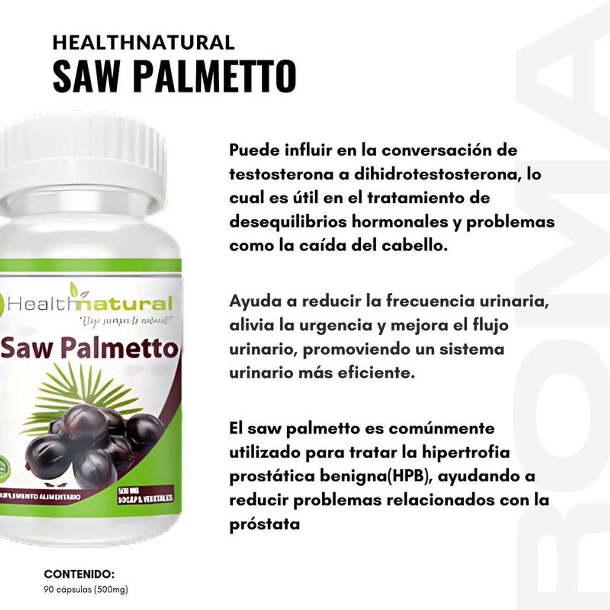 HEALTHNATURAL - SAW PALMETTO HEALTHNATURAL 500MG + REGALO PASTILLERO