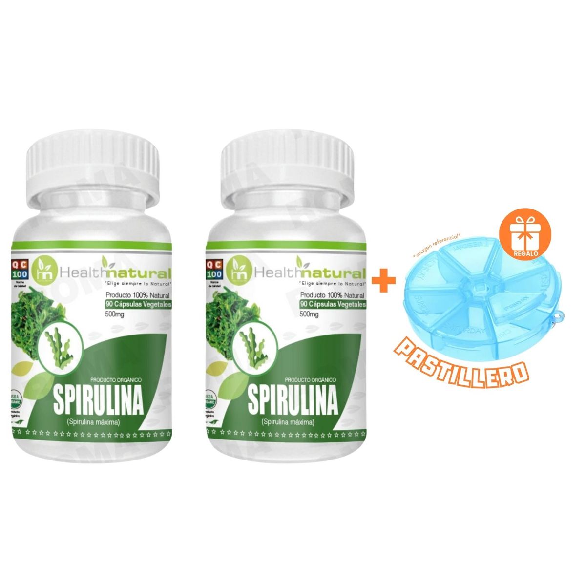 HEALTHNATURAL - PACK 2 SPIRULINA HEALTHNATURAL 1000MG + REGALO PASTILLERO