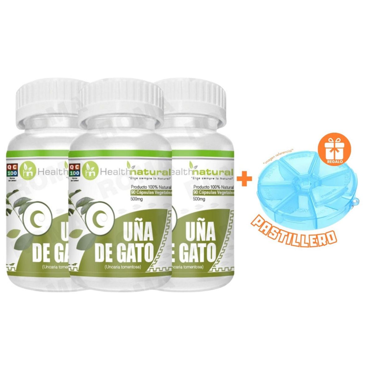 HEALTHNATURAL - PACK 3 UÑA DE GATO HEALTHNATURAL 1500MG + REGALO PASTILLERO