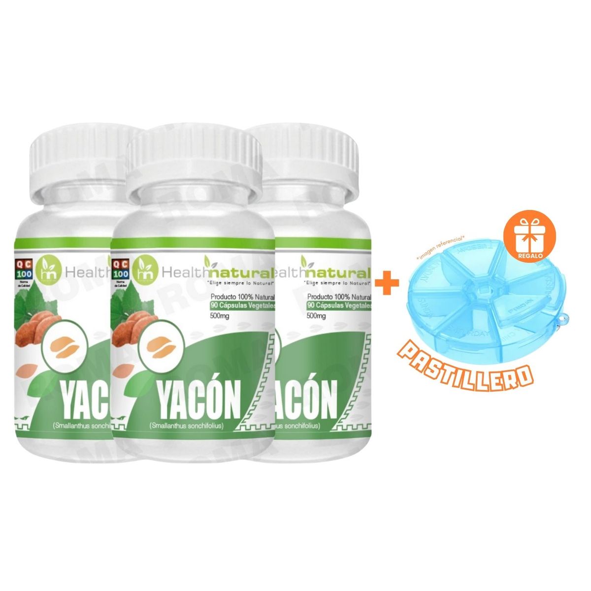 HEALTHNATURAL - PACK 3 YACÓN HEALTHNATURAL 1500MG + REGALO PASTILLERO