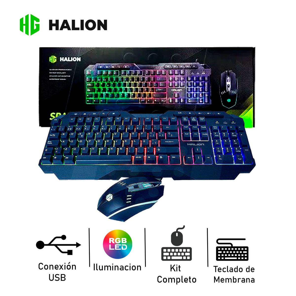 HALION - Kit Gamer Halion Spartan HA-808C Teclado LED y Mouse Óptico
