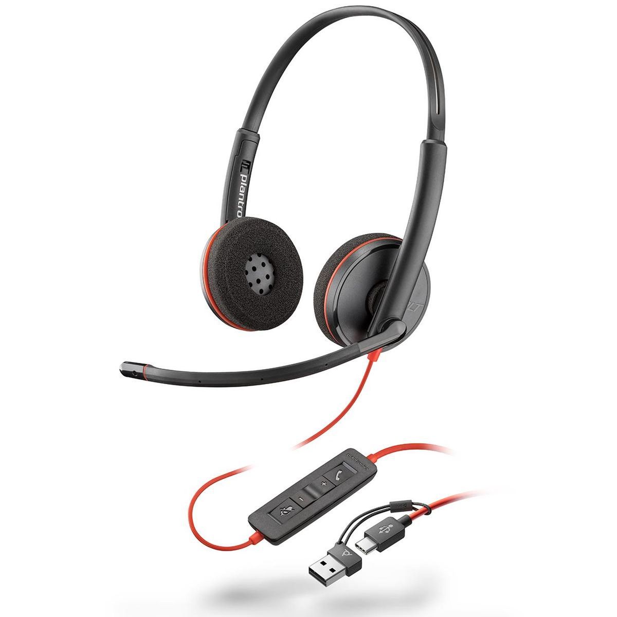 POLY - Auriculares estéreo USB-C Poly HP Blackwire 3220 + adaptador