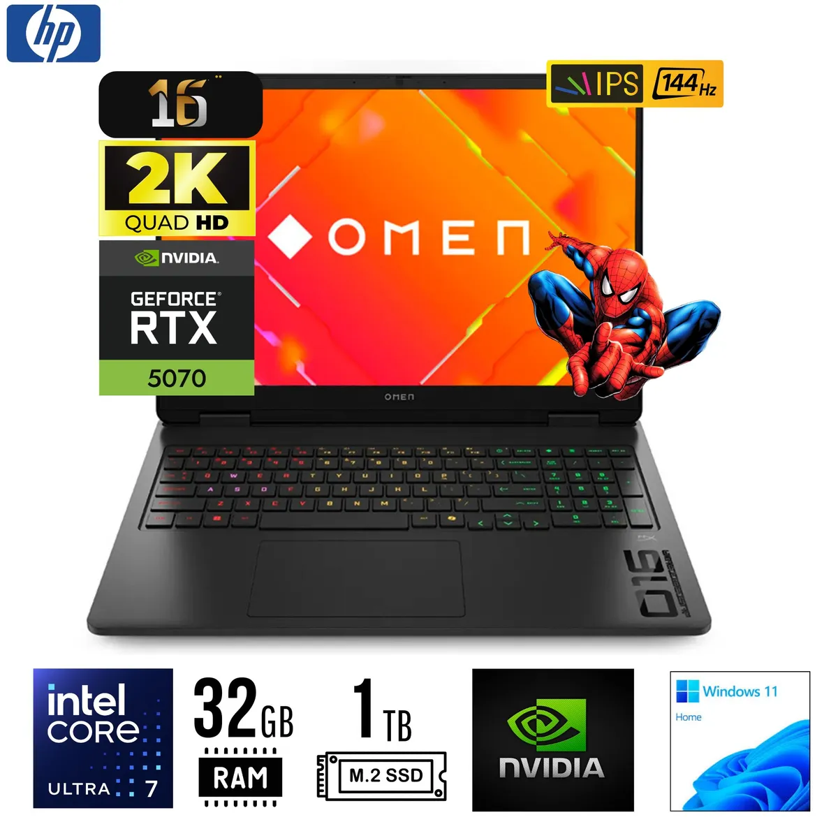 HP - LAPTOP HP OMEN MAX 16-ah0006la,16" 2.5K Core Ultra 7 255HX 5,2GHZ, 32GB 1TB SSD RTX 5070 8GB W11