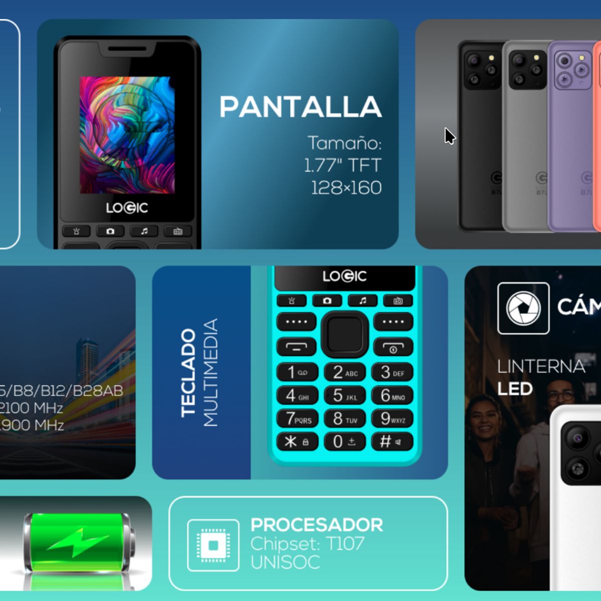 LOGIC - Logic B7L Teléfono Básico 4G con Pantalla de 2 Bluetooth Todo Operador