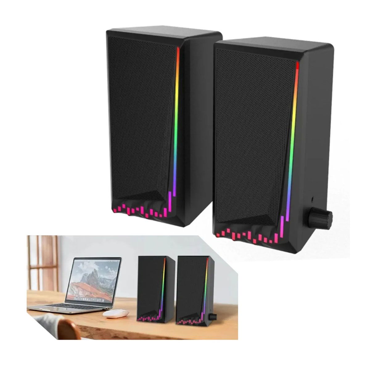 Parlantes Para PC Laptop Con Luz RGB Gamer y Entrada Auxiliar, marca SEISA - Foto Principal