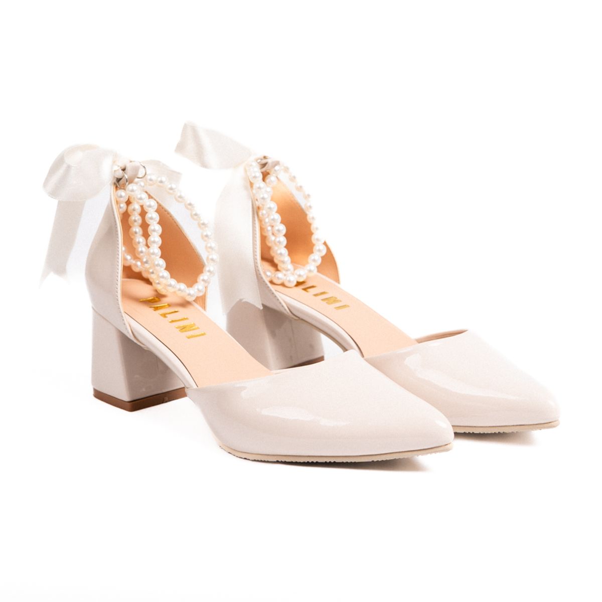 PALINI SHOES - taco 5 de vestir en punta color hueso