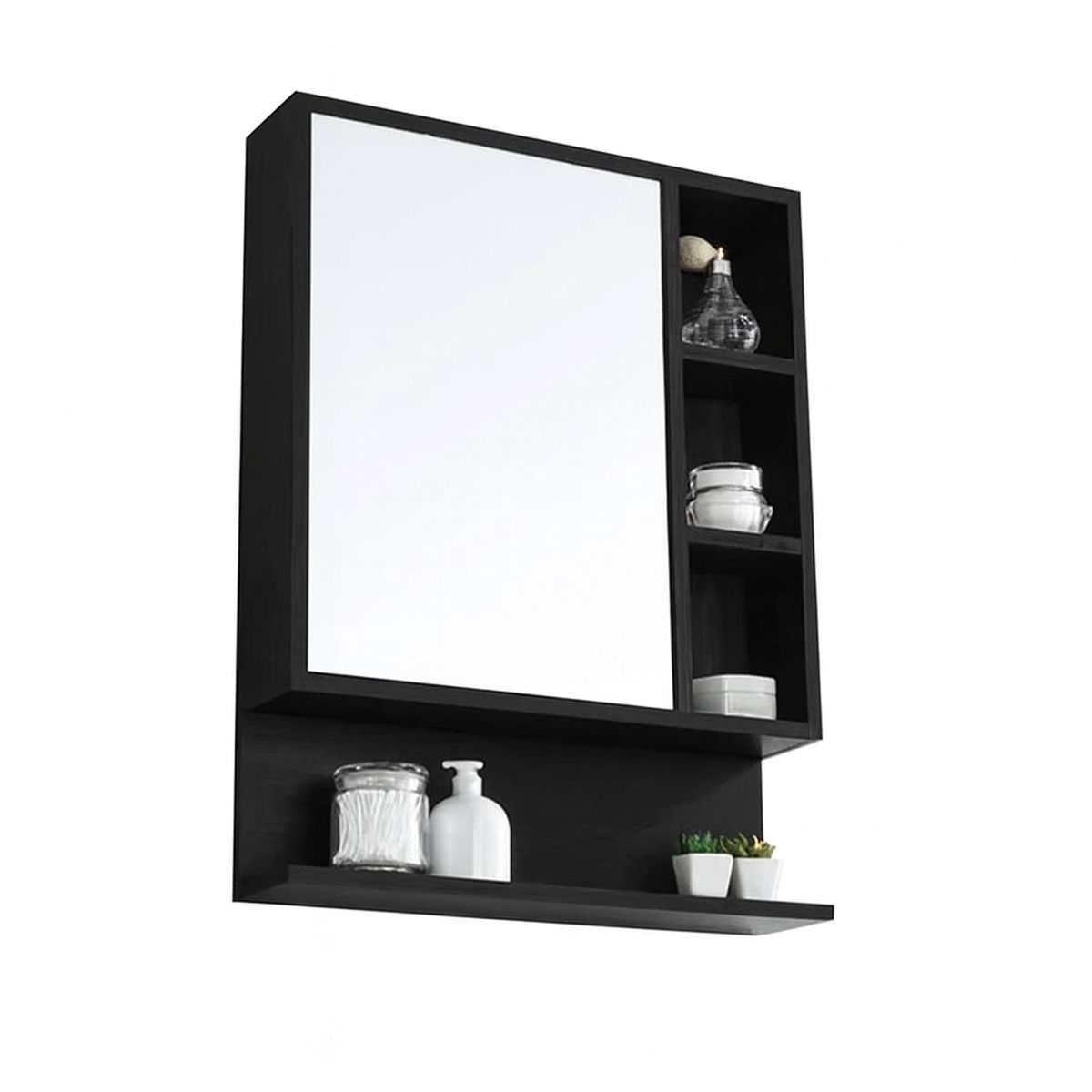 PELIKANO - Mueble de Baño con Espejo Melamina Negro 60x55 cm