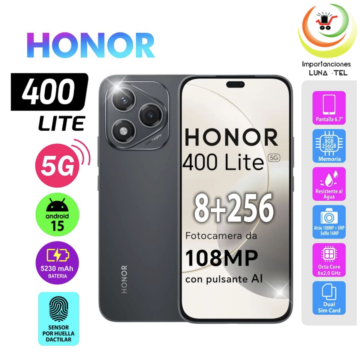 HONOR - CELULAR HONOR 400 LITE 5G VELVET BLACK (NEGRO) - 8RAM 256GB