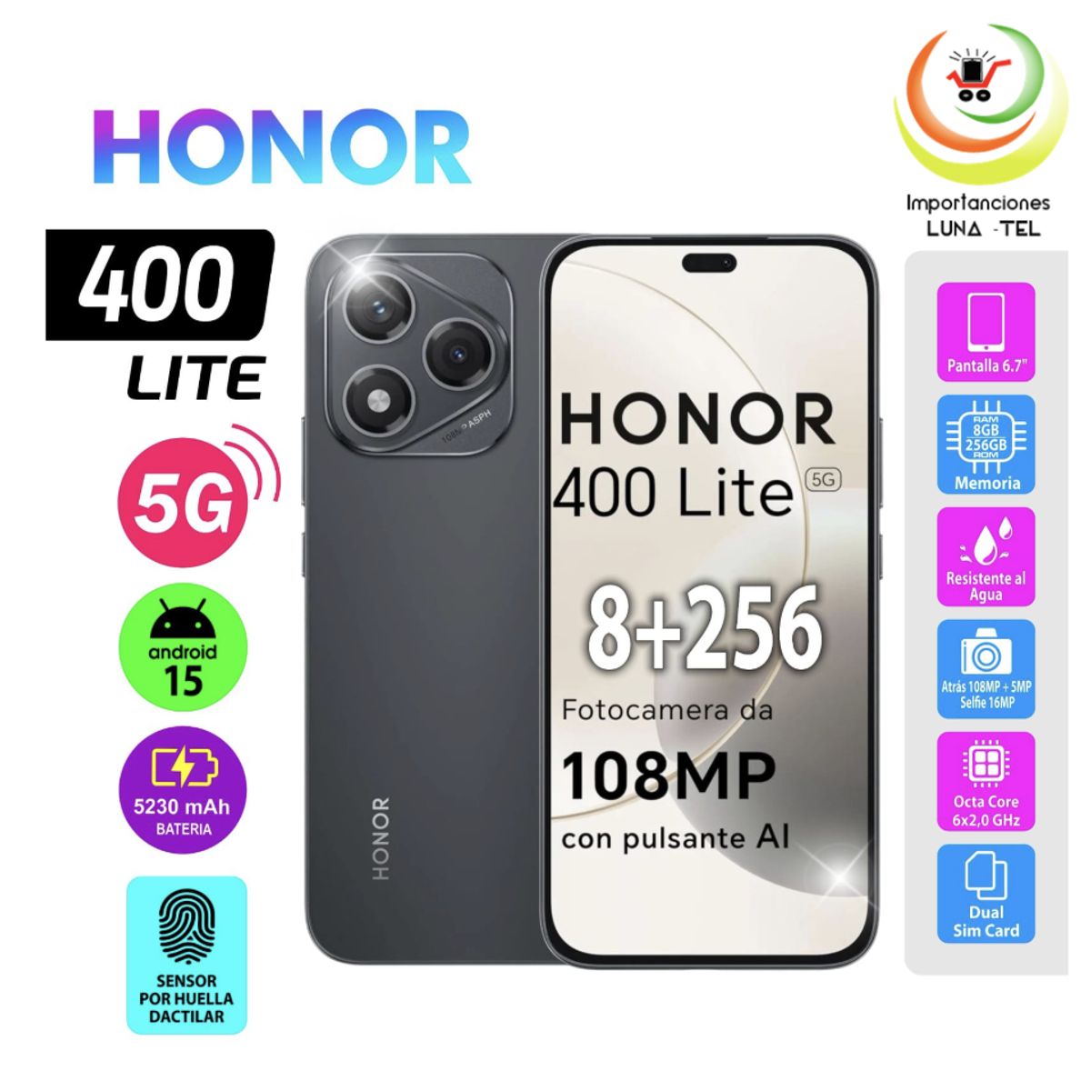 HONOR - CELULAR HONOR 400 LITE 5G VELVET BLACK (NEGRO) - 8RAM 256GB