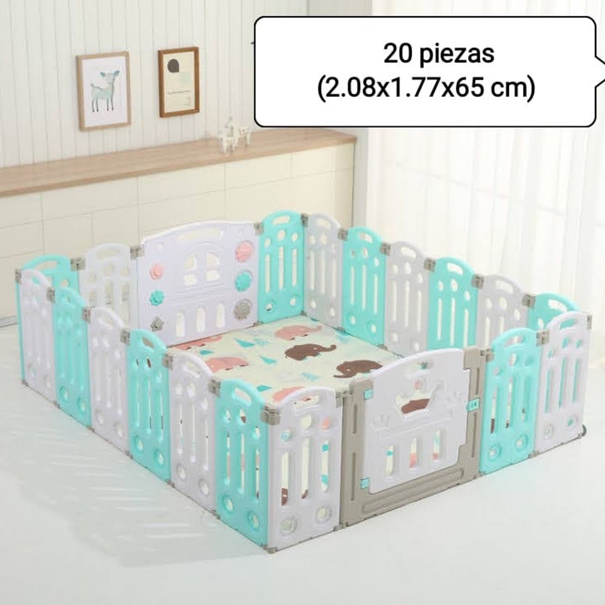 GENERICO - Corral Bebé Plegable Verde 20 piezas + tapete