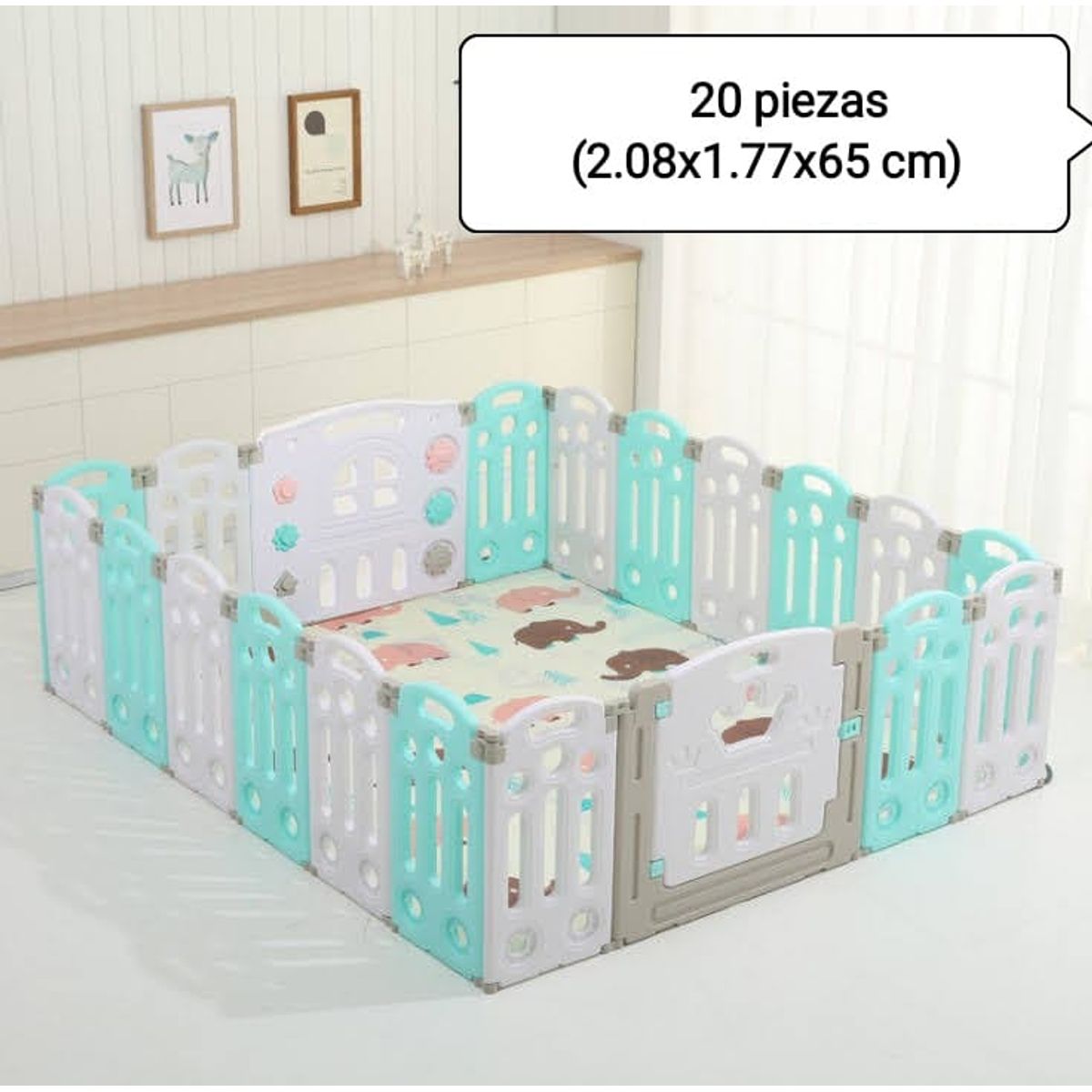 GENERICO - Corral Bebé Plegable Verde 20 piezas + tapete