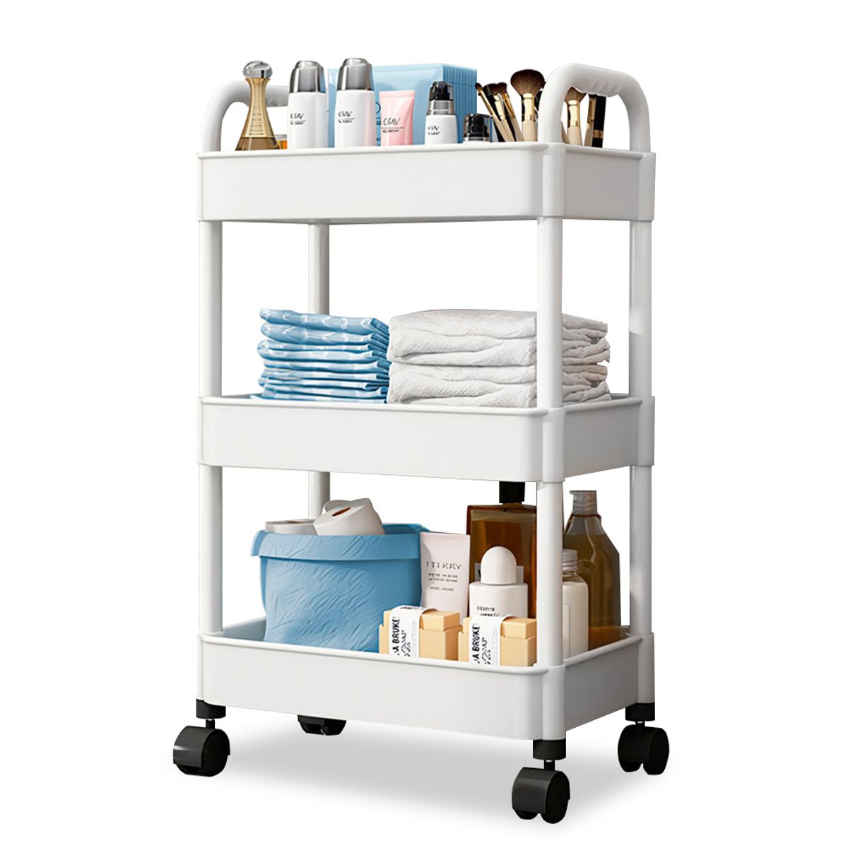 KELLER - Organizador con Ruedas de 3 Niveles Multiuso para Baño con Colgadores JK3