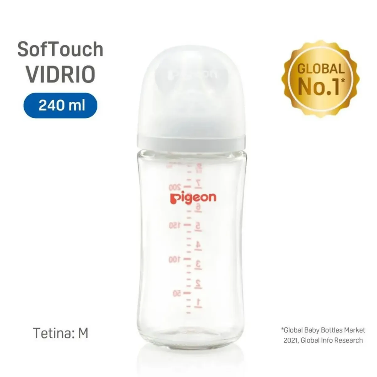 PIGEON - Biberón Vidrio 240ml Softouch Peristaltic Boca Ancha Pigeon