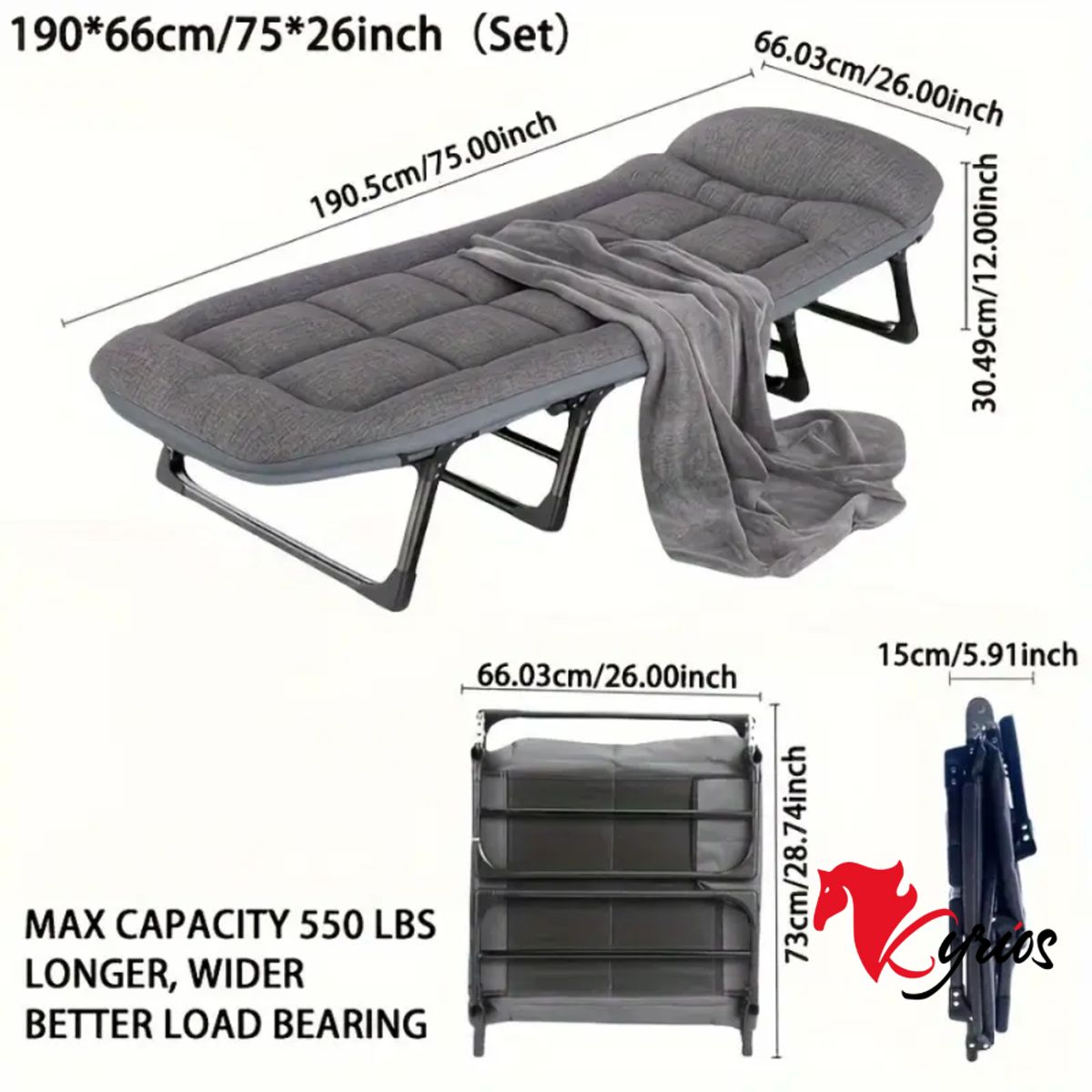 NO LOGO - CAMA 2 EN 1 CON ACOLCHE + 6 POSICIONES COLOR GRISS