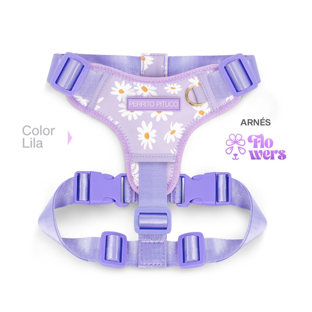 PERRITO PITUCO - ARNÉS PERRITO PITUCO FLOWERS LILA TALLA S