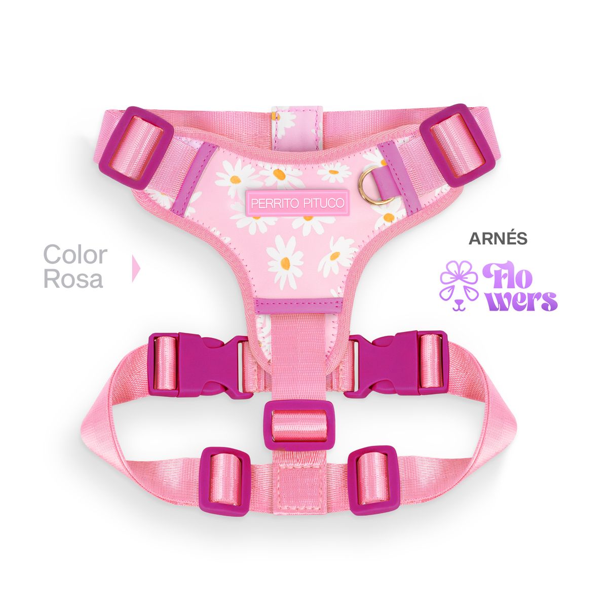 PERRITO PITUCO - ARNÉS PERRITO PITUCO FLOWERS ROSADO TALLA S