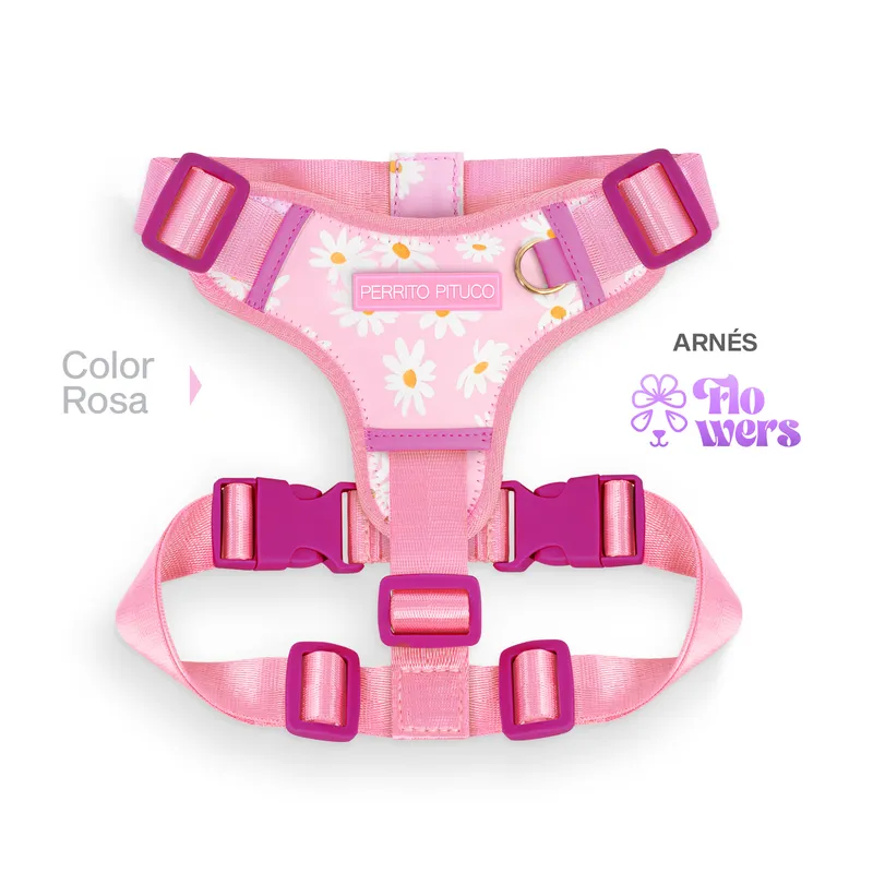 PERRITO PITUCO - ARNÉS PERRITO PITUCO FLOWERS ROSADO TALLA S