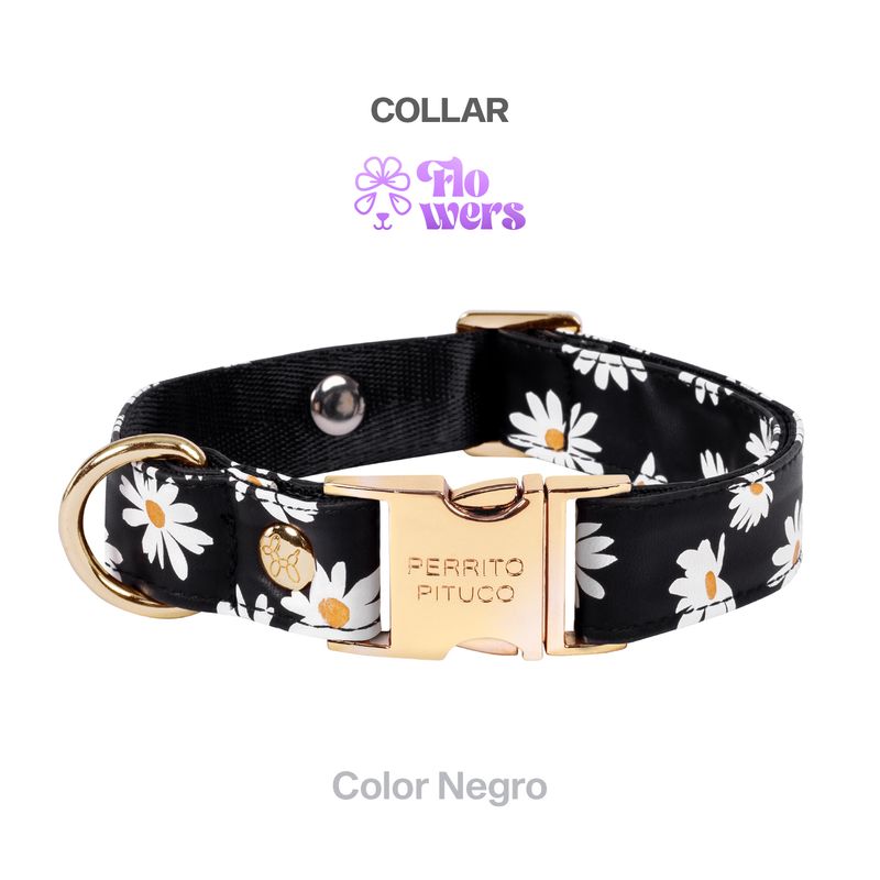 PERRITO PITUCO - COLLAR PERRITO PITUCO FLOWERS NEGRO TALLA S