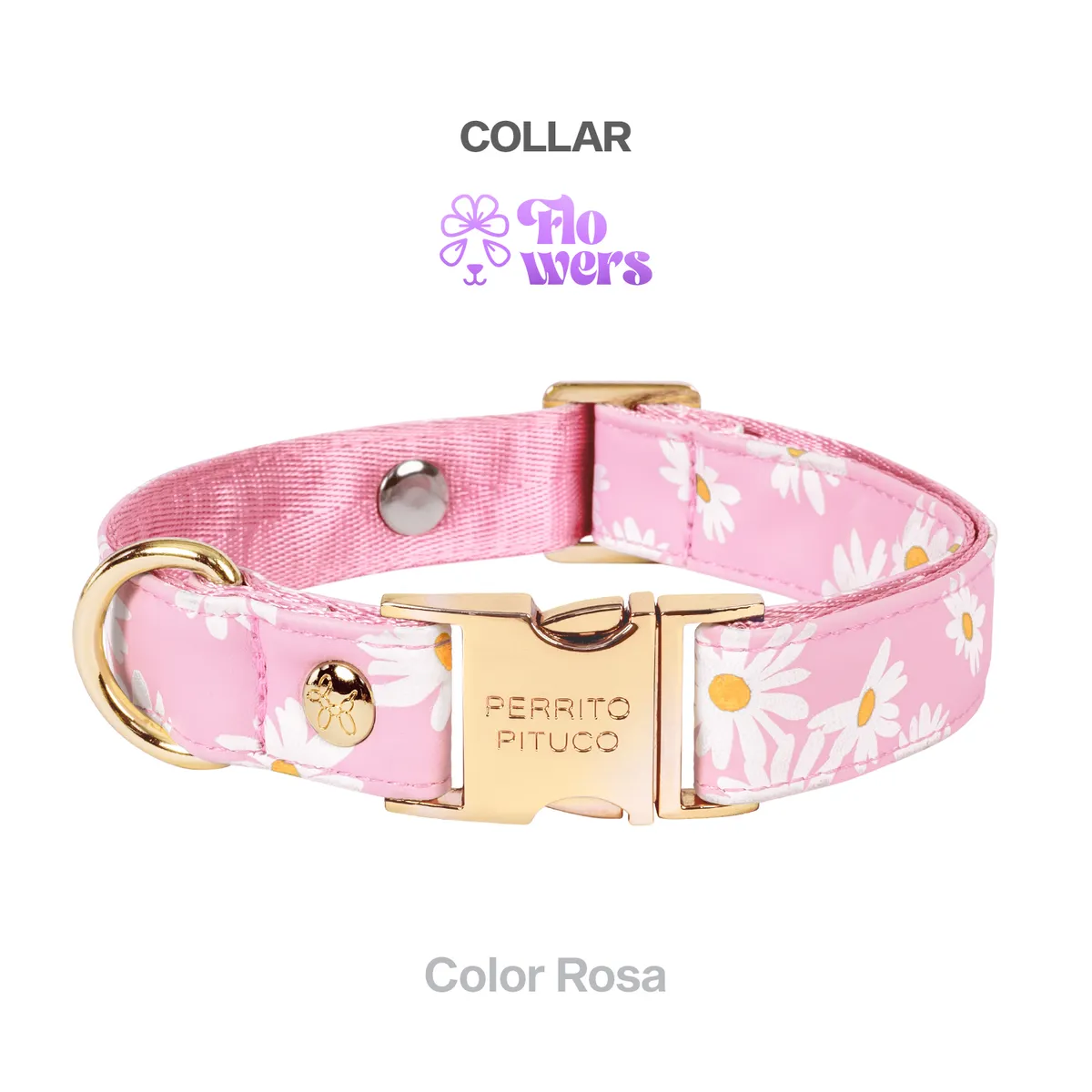 PERRITO PITUCO - COLLAR PERRITO PITUCO FLOWERS ROSADO TALLA M