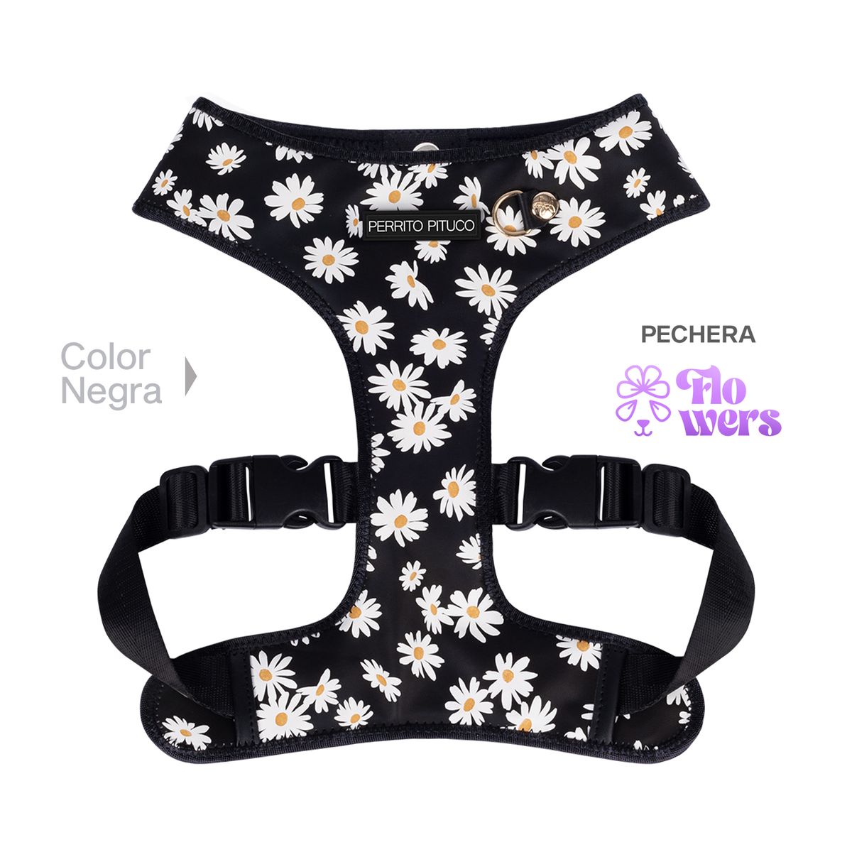 PERRITO PITUCO - PECHERA PERRITO PITUCO FLOWERS NEGRO TALLA L PLUS
