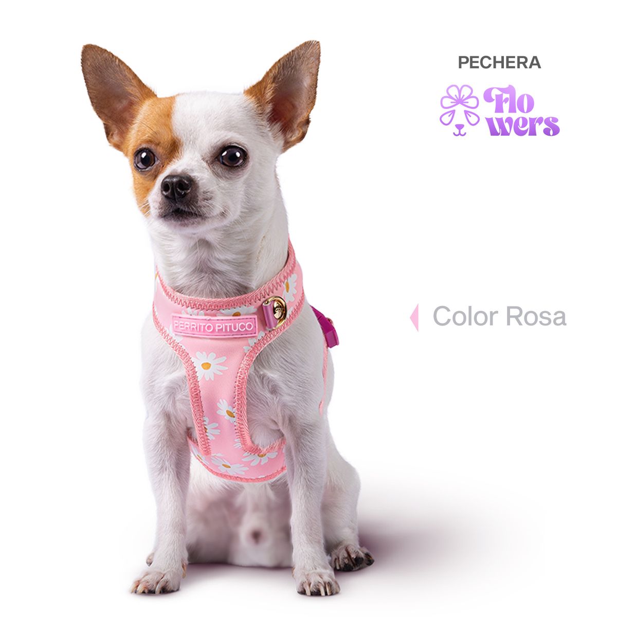 PERRITO PITUCO - PECHERA PERRITO PITUCO FLOWERS ROSADO TALLA L PLUS