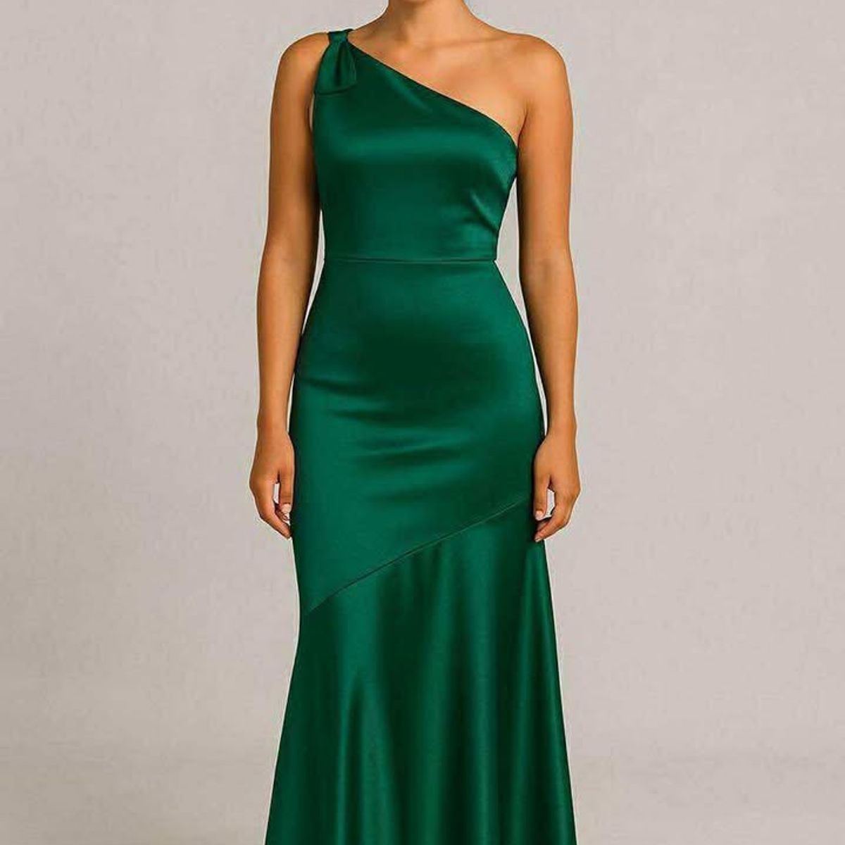 ANA RIVERO - Vestido Largo Verde Botella Satin