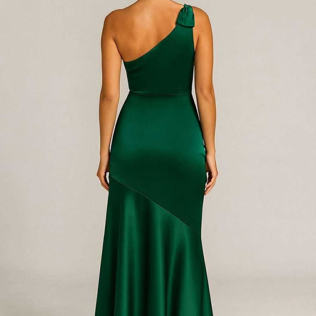 ANA RIVERO - Vestido Largo Verde Botella Satin