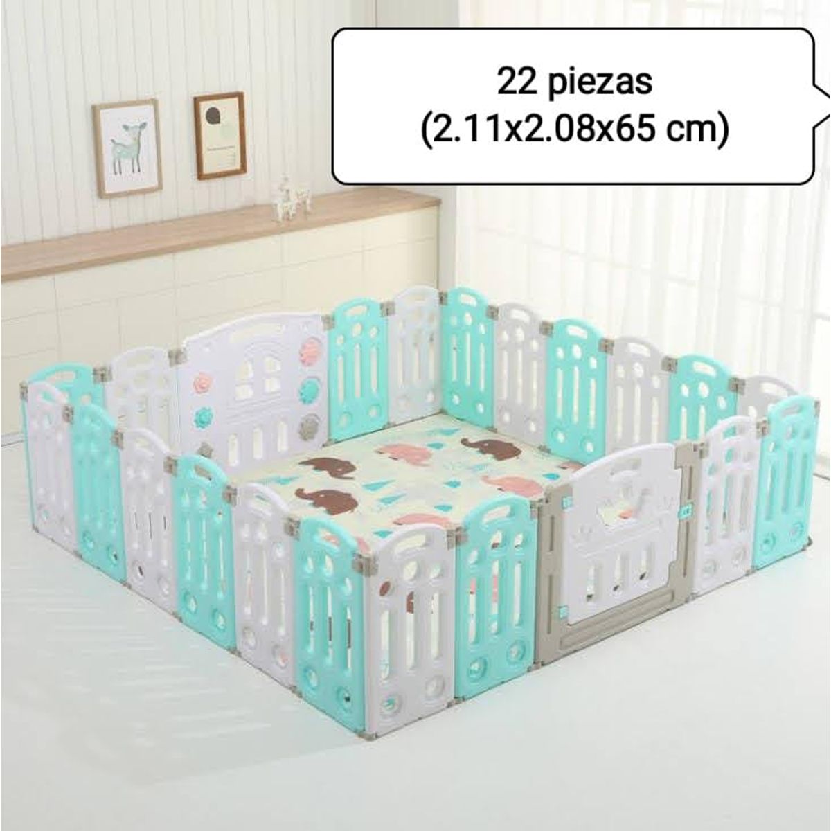GENERICO - Corral Bebé Plegable Verde 22 Piezas + tapete