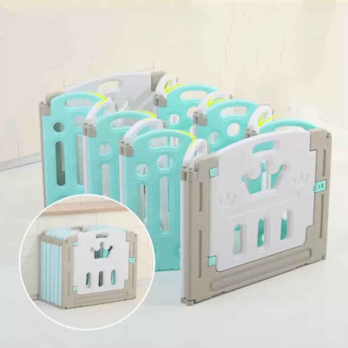 GENERICO - Corral Bebé Plegable Verde 22 Piezas + tapete