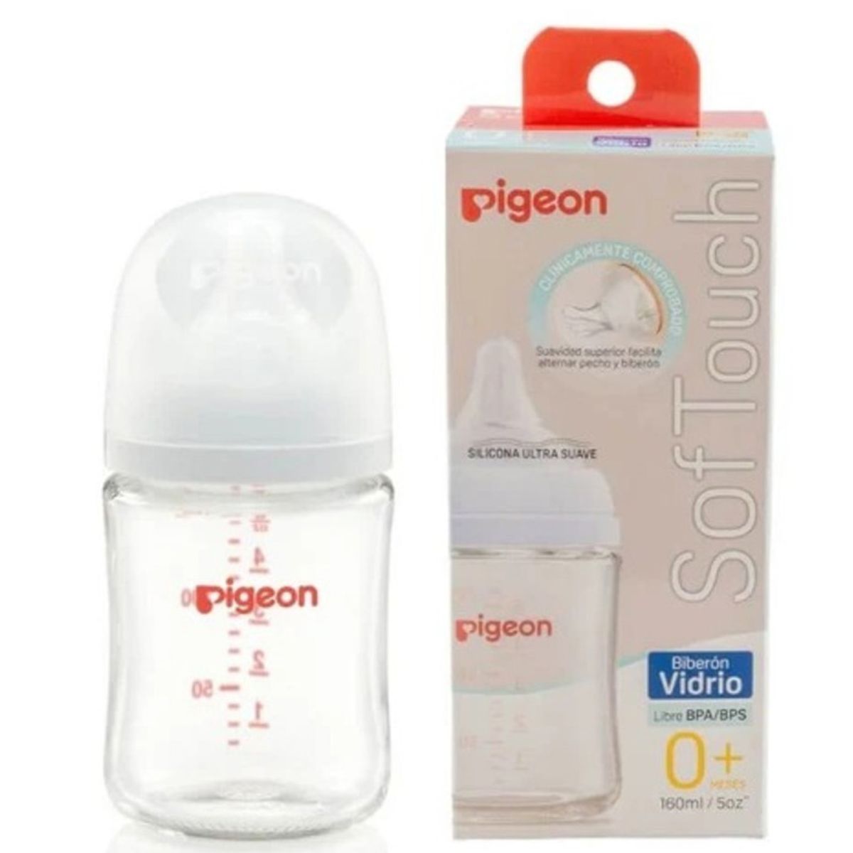 PIGEON - Biberón Vidrio 160ml Boca Ancha SofTouch Pigeon