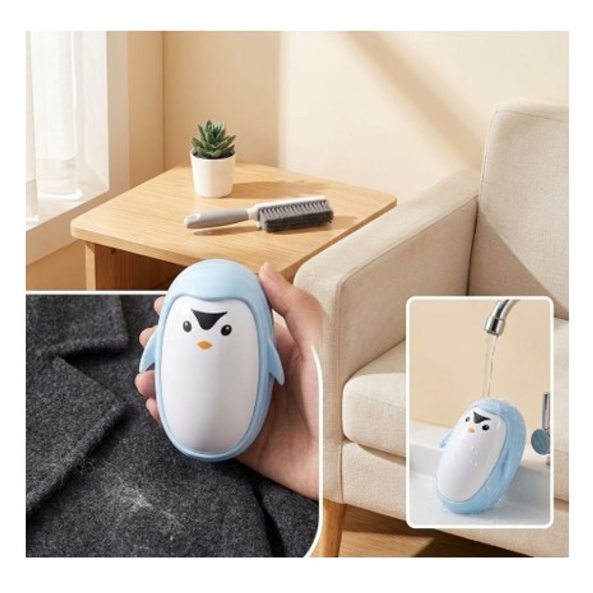 GENERICO - Rodillo Removedor de Pelusa Celeste - Manual Pingüino lavable portátil