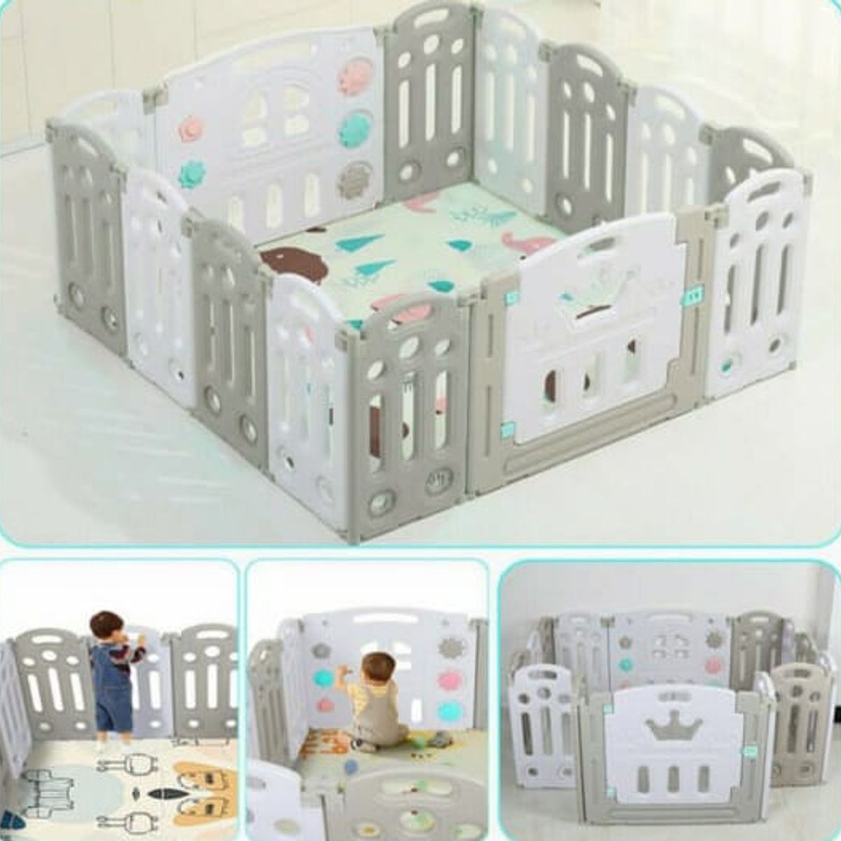 GENERICO - Corral Bebé Plegable Gris 20 Piezas + tapete