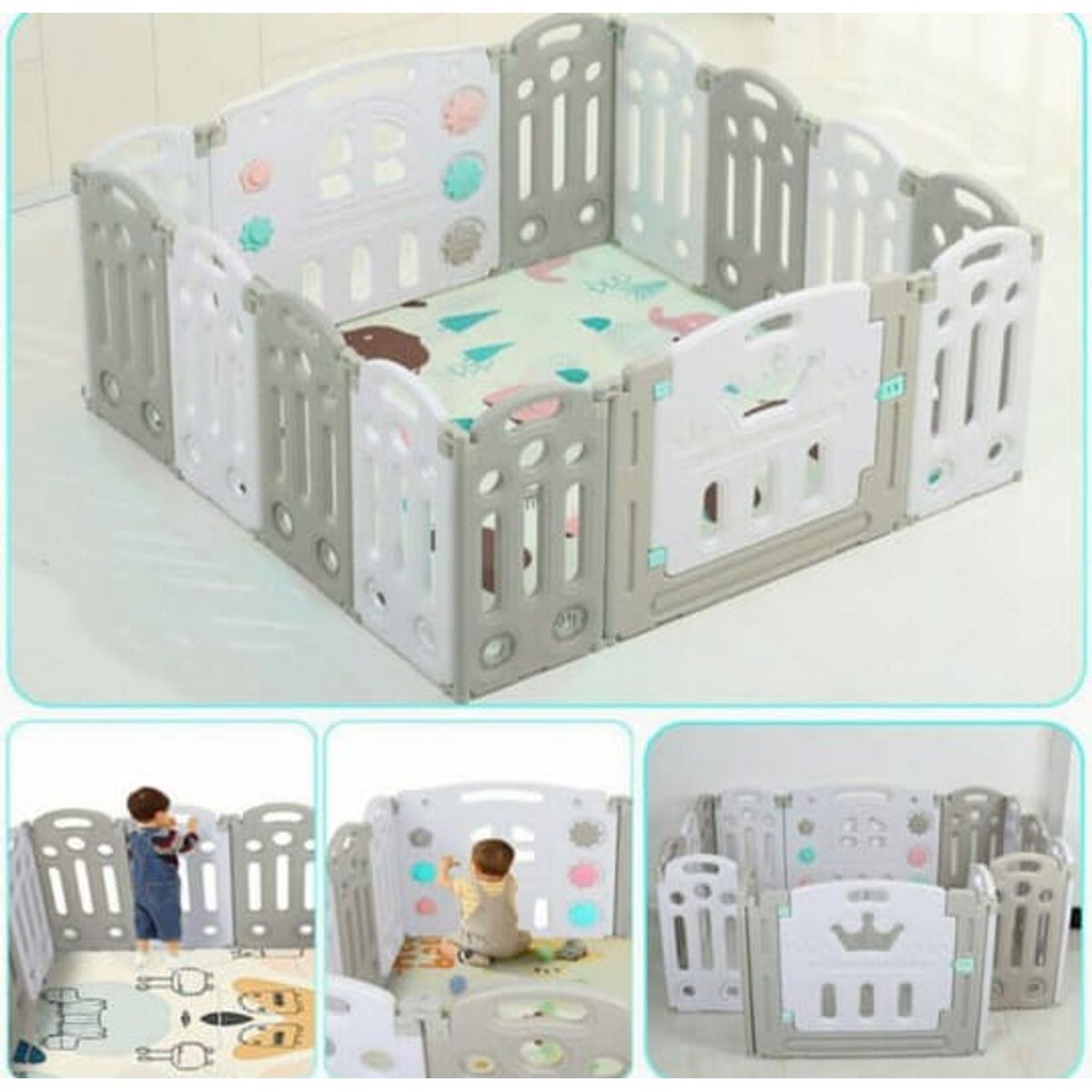 GENERICO - Corral Bebé Plegable Gris 20 Piezas + tapete