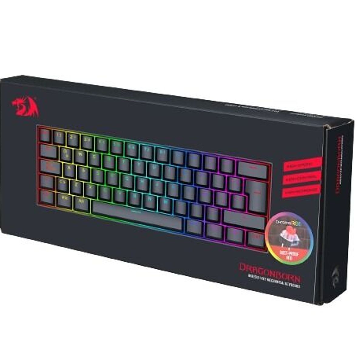 REDRAGON - Teclado Dragonborn RGB Negro K630RGB Red Switch Sp Español