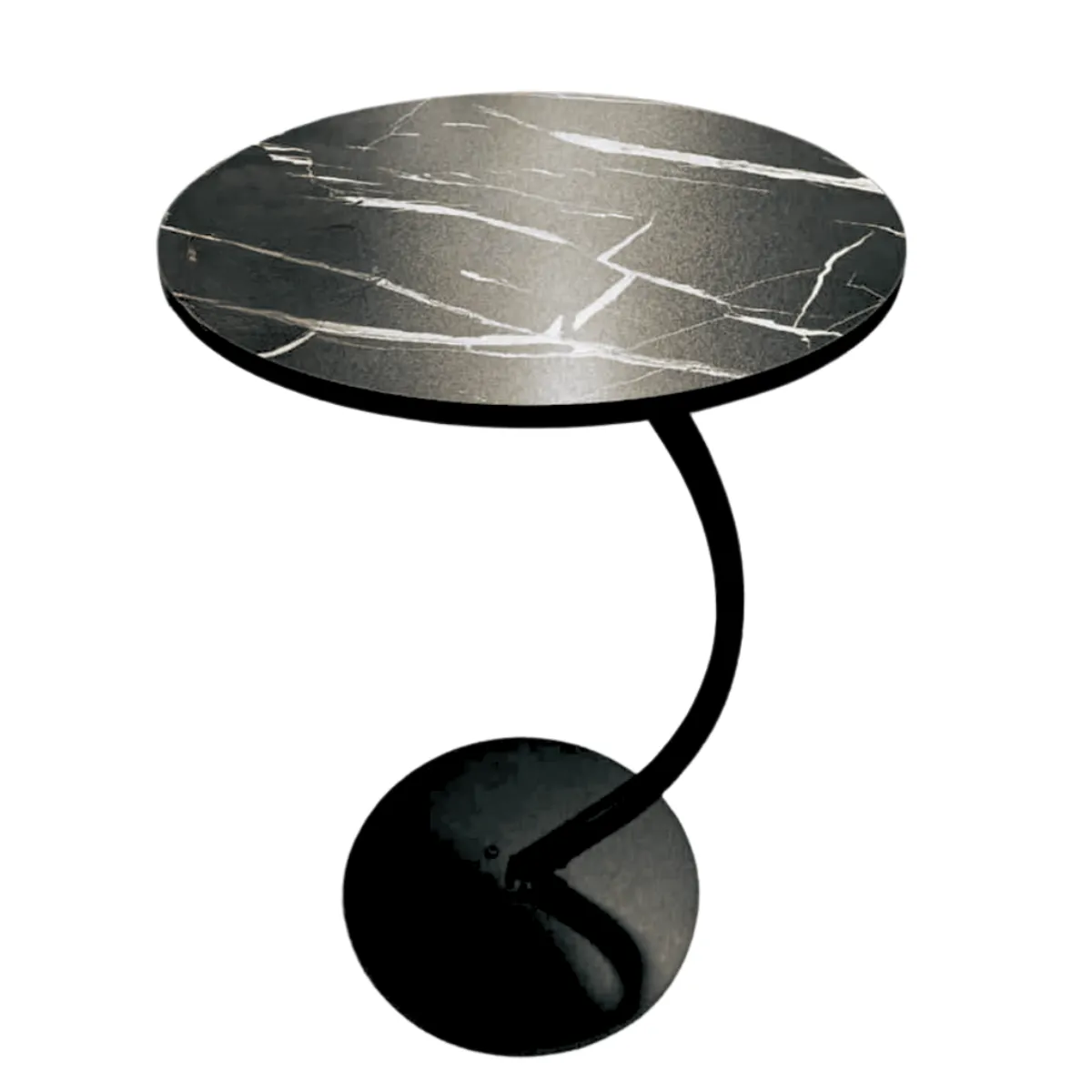 GENERICO - Mesa Auxiliar Circular Moderna en Forma de C Negro Marmoleado