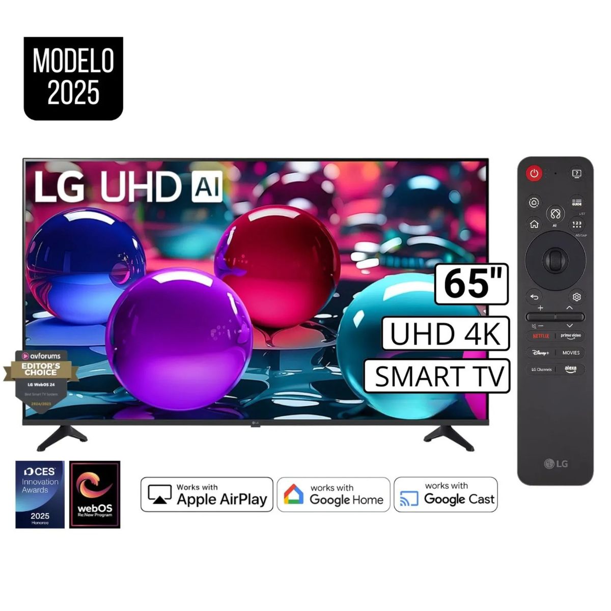 LG - Televisor Lg 65" Pulg Ultra HD 4K AI ThinQ 65UA7300 Modelo 2025- Negro + Control Magic 2025