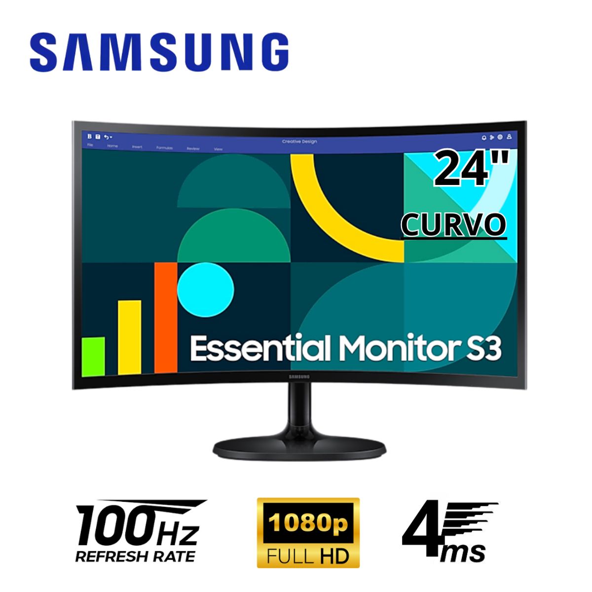 SAMSUNG - Monitor Essential S3 LS24D360GALXPE 24" Curvo - 100 Hz - HDMI, VGA