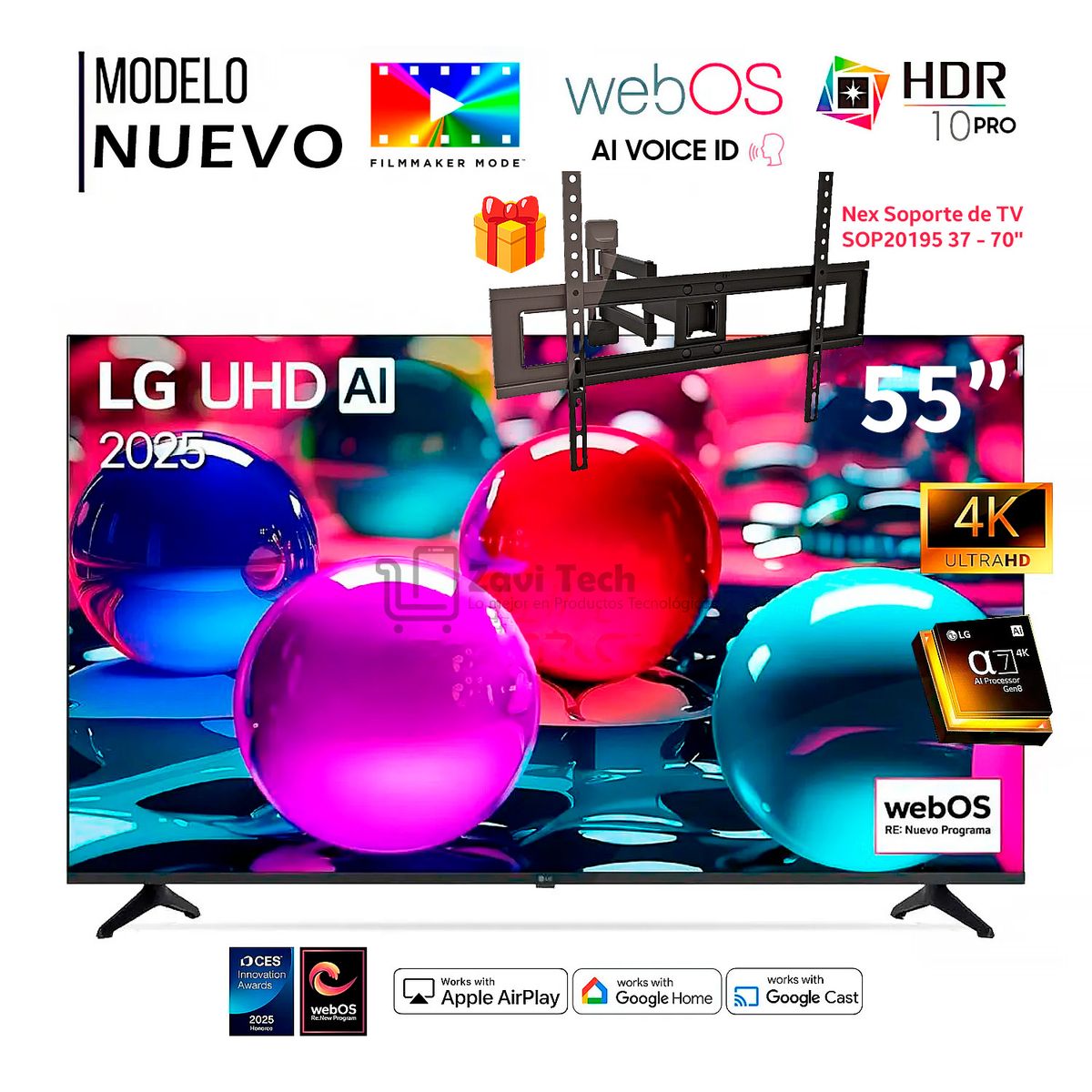 LG - Televisor Lg 55"  Pulg Ultra HD 4K AI ThinQ 55UA7300PSB Modelo 2025 + RACK NEX