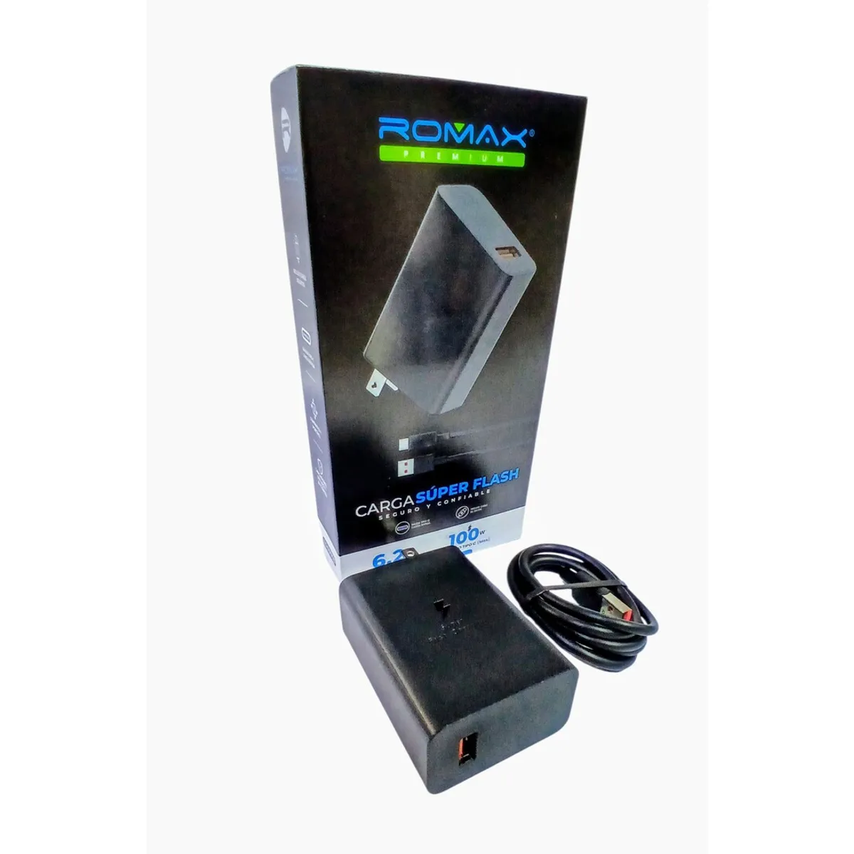 ROMAX - Cargador romax con cable tipo C carga rápida 100w