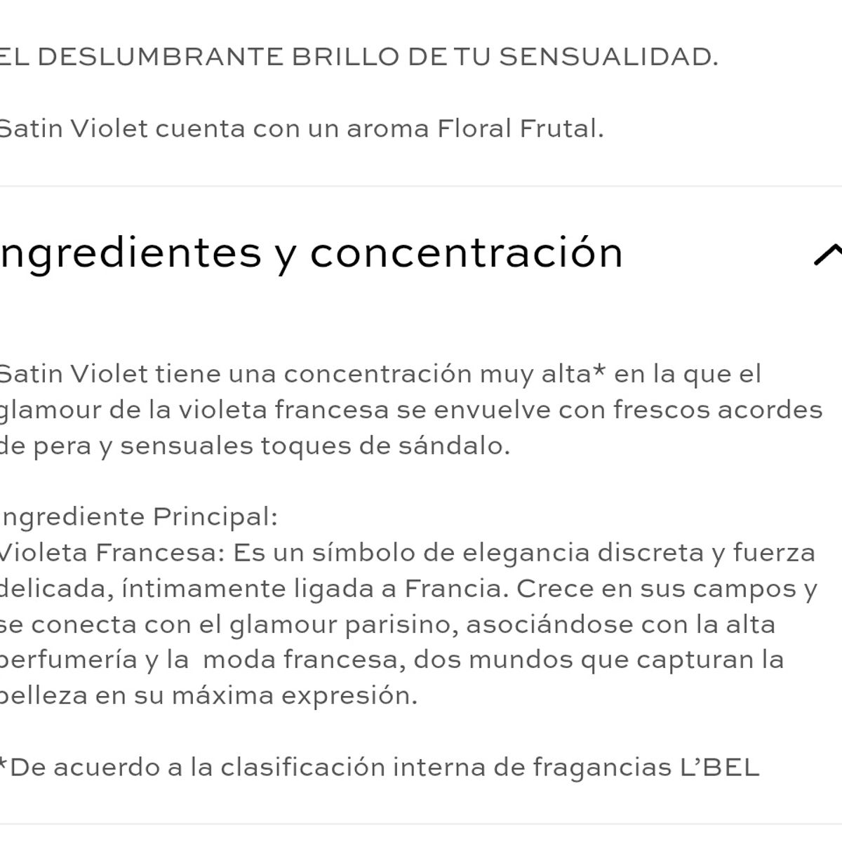 LBEL - Perfume satin violet L'BEL  spray 50ml floral frutal