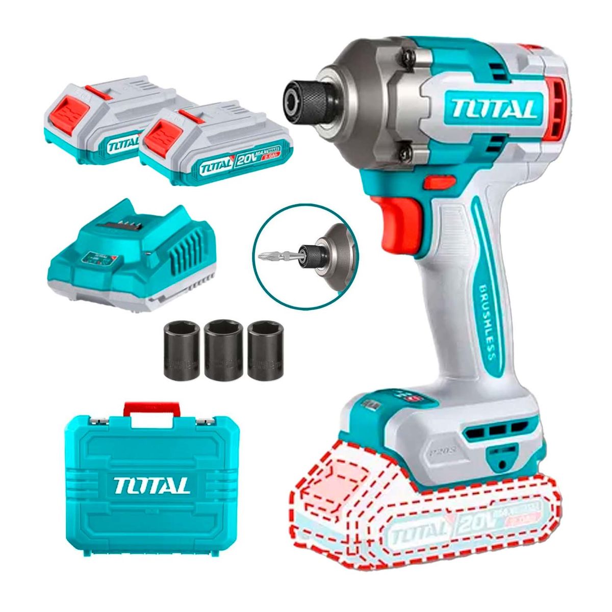 TOTAL TOOLS - Atornillador De Impacto Total 230 Nm 20v 2 Baterías Brushles