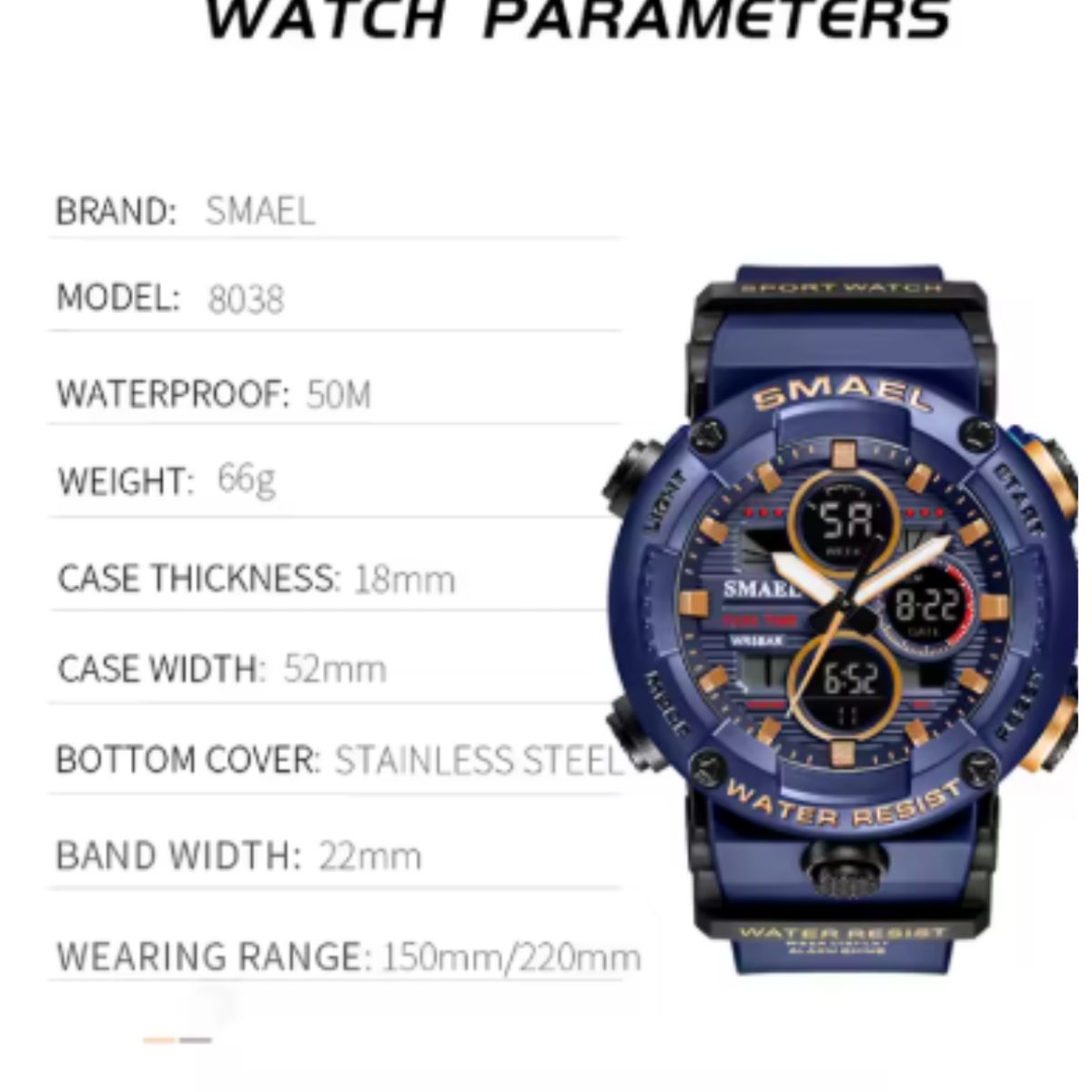 SMAEL - Reloj Deportivo Digital Analógico Smael resistente al agua 8038