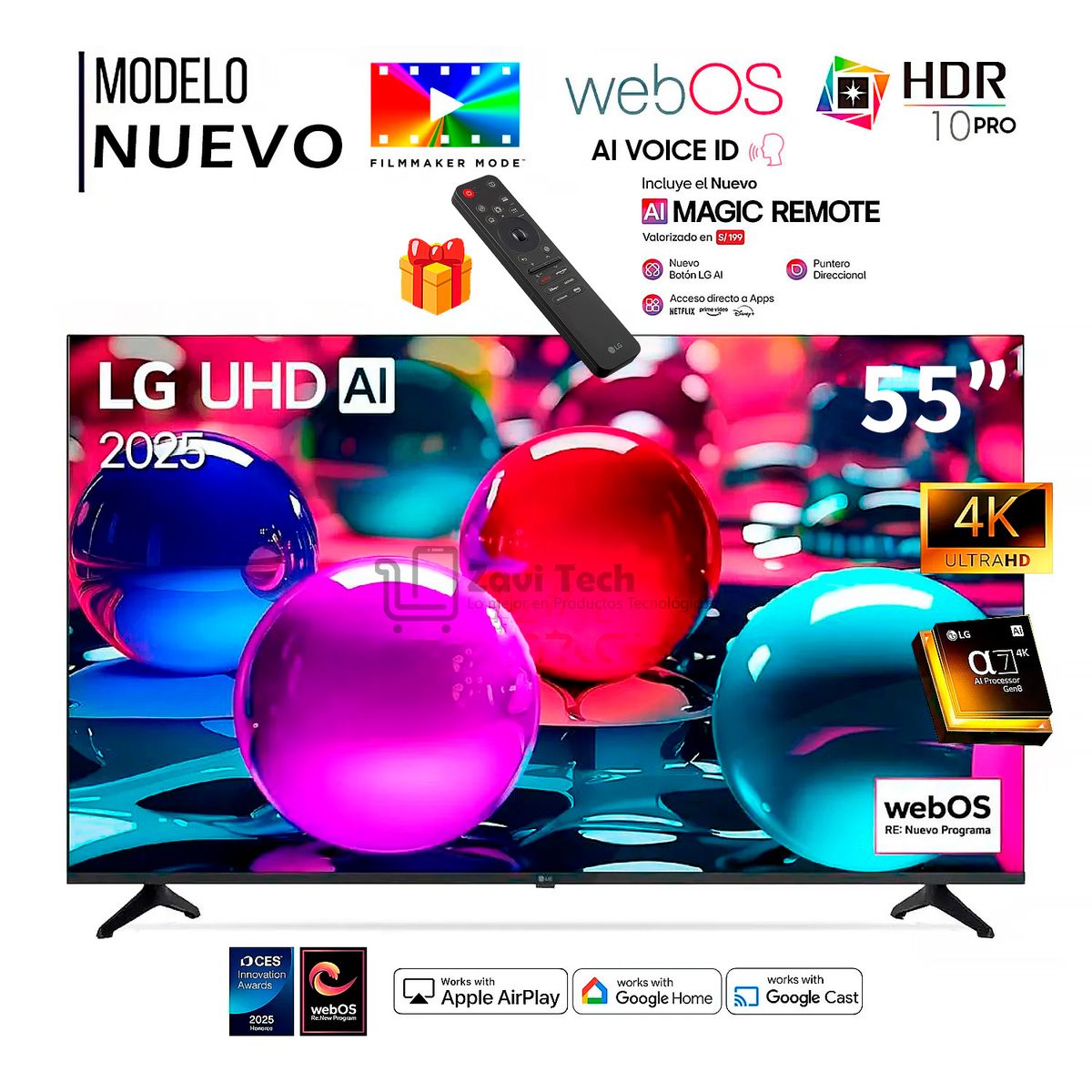 LG - Televisor Lg 55"  Pulg Ultra HD 4K AI ThinQ 55UA7300PSB Modelo 2025 + Control Inteligente MAGIC