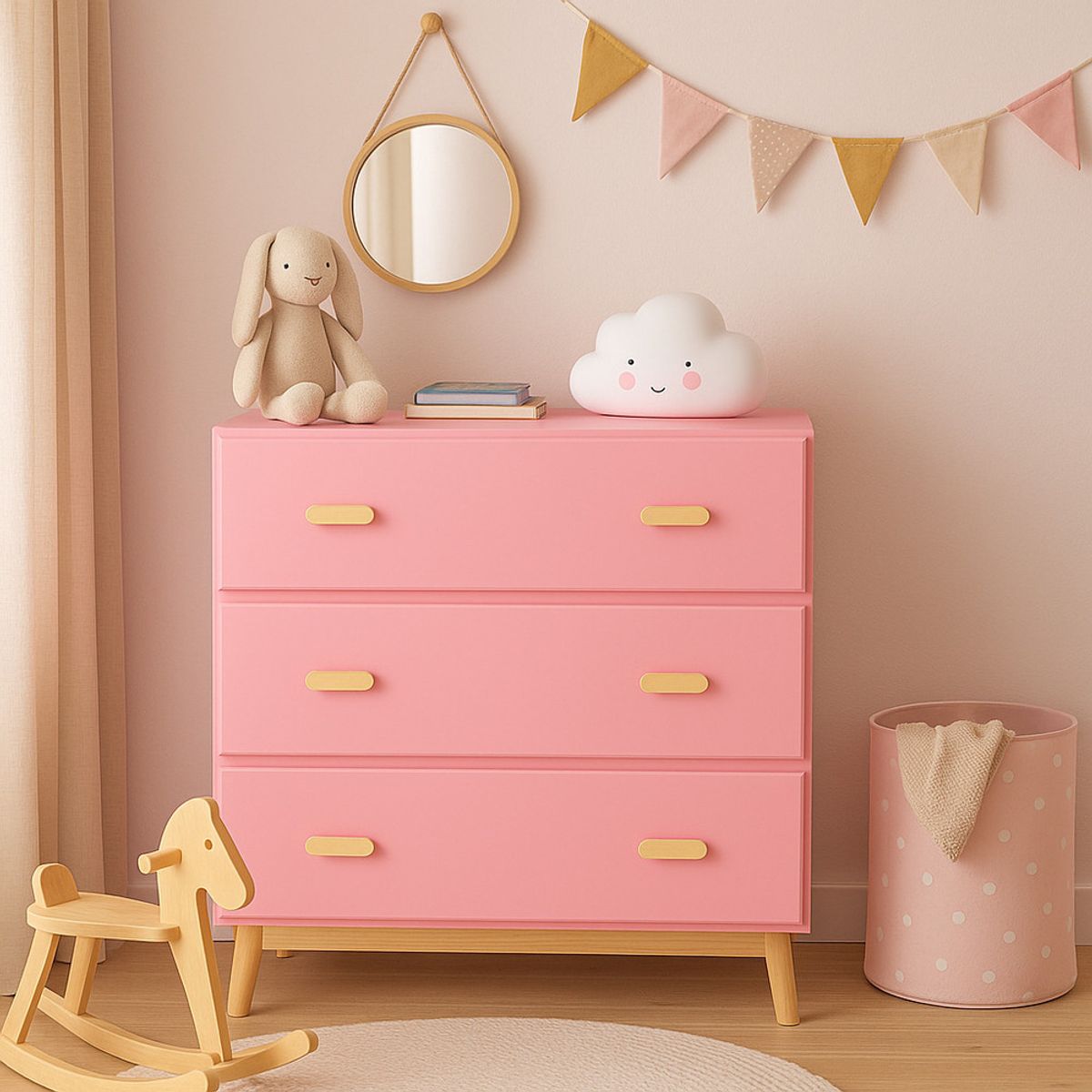 TU MESITA - Cómoda Infantil Moderna Bela 3 Cajones Color Rosado TU MESITA