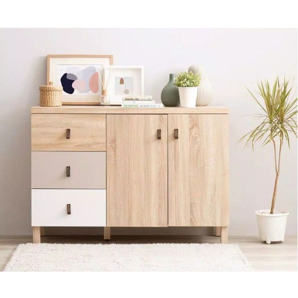 TU MESITA - Cómoda Infantil Moderna Ambar Color SonomaGrisBlanco TU MESITA