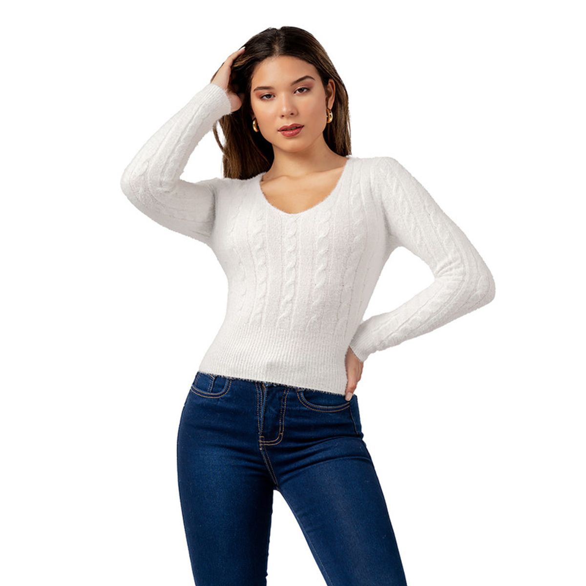 INDEMA - Sweater Angora con Hilos de Brillo Color Blanco