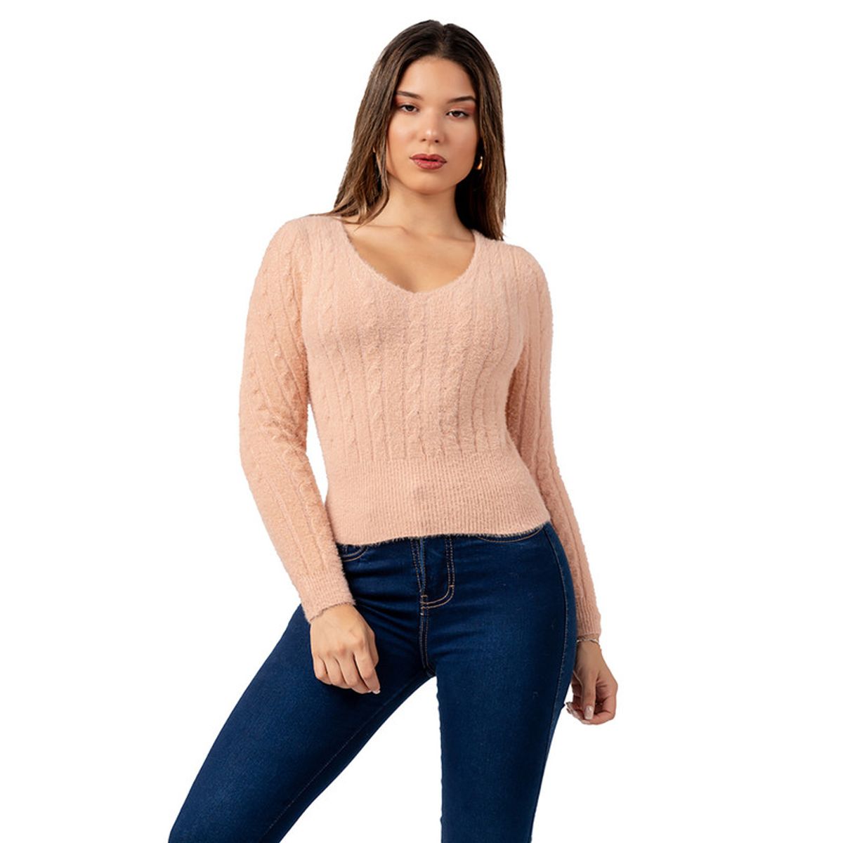 INDEMA - Sweater Angora con Hilos de Brillo Color Palo Rosa