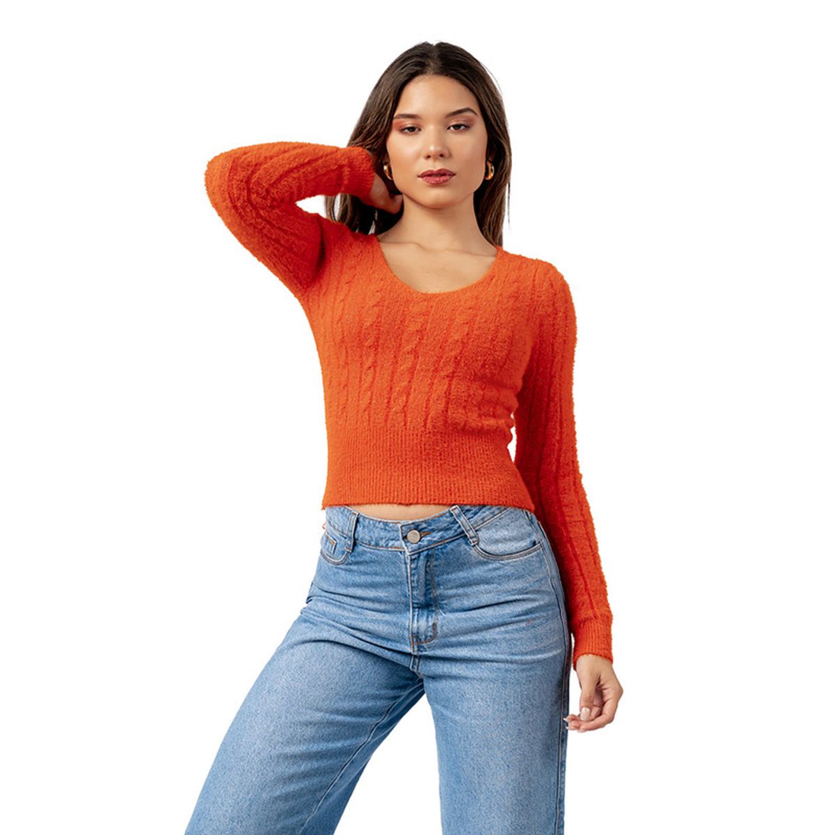 INDEMA - Sweater Angora con Hilos de Brillo Color Naranja