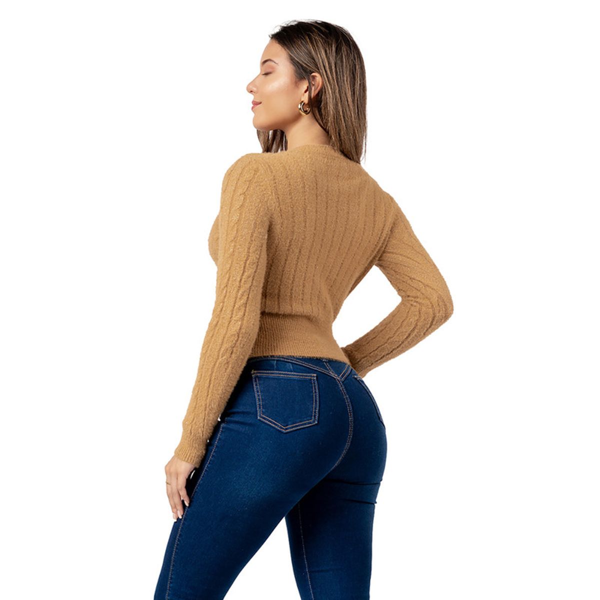 INDEMA - Sweater Angora con Hilos de Brillo Color Camel