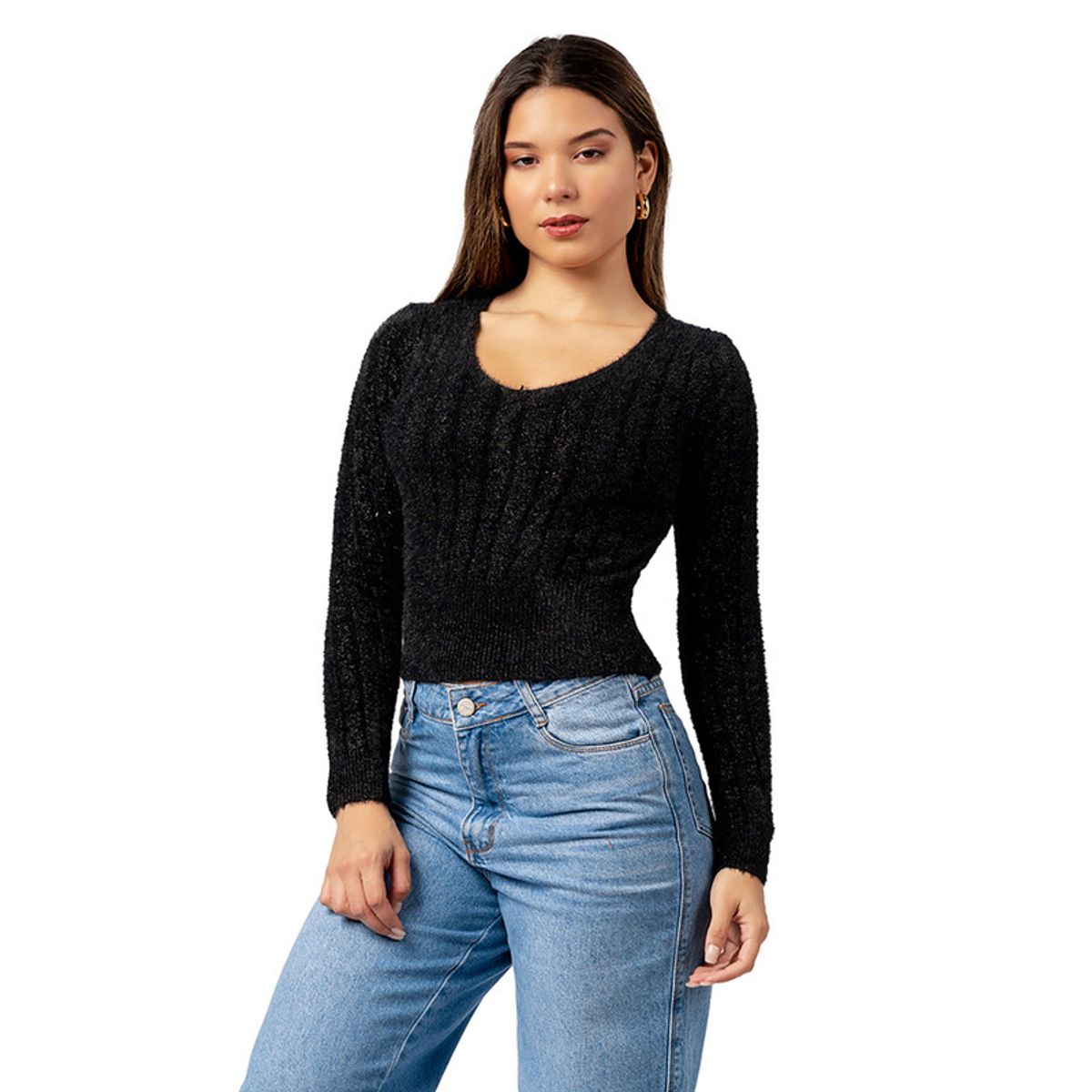 INDEMA - Sweater Angora con Hilos de Brillo Color Negro